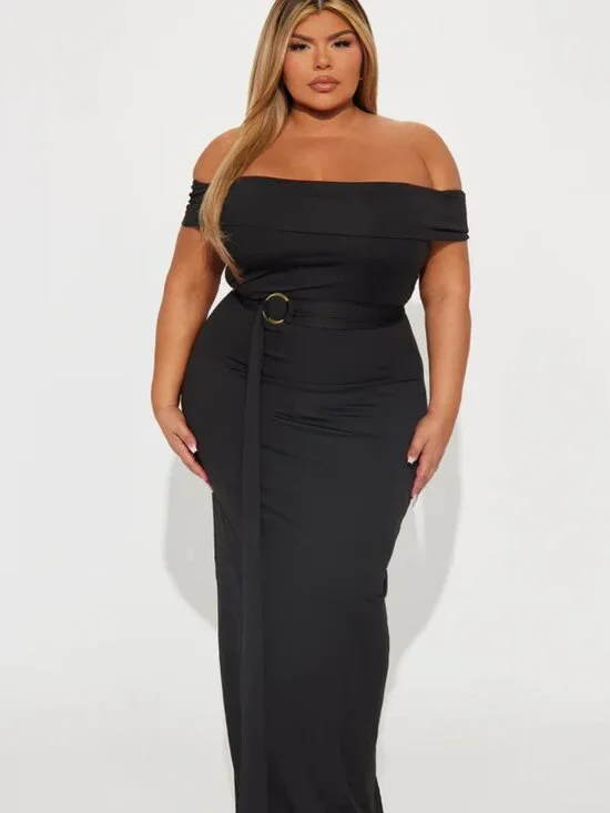 Fashion Nova Sculpt With My Love Black Off Shoulder Maxi Dress 1X - Picture 4 of 4